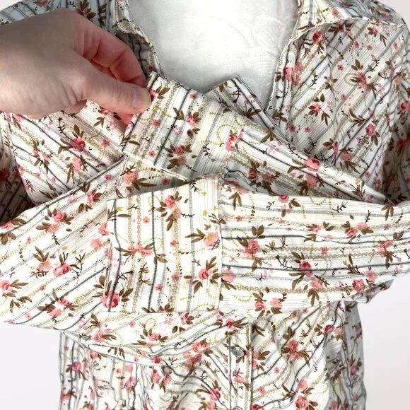 Faded Glory Floral Button Up Shirt Stretch Cotton Blend 3/4 Sleeve Size 16W - Picture 8 of 10